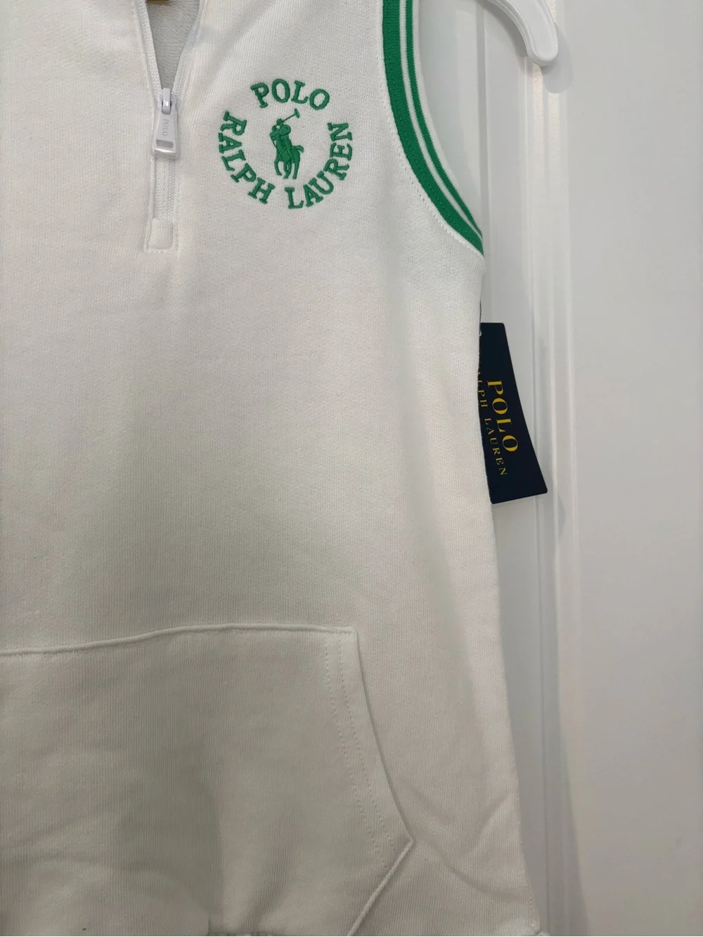 Ralph Lauren White Sleeveless Polo Dress with Green Trim‎ and Logo